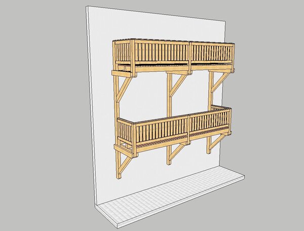 Zweistöckige Hängebalkone 1,50 m Tiefe